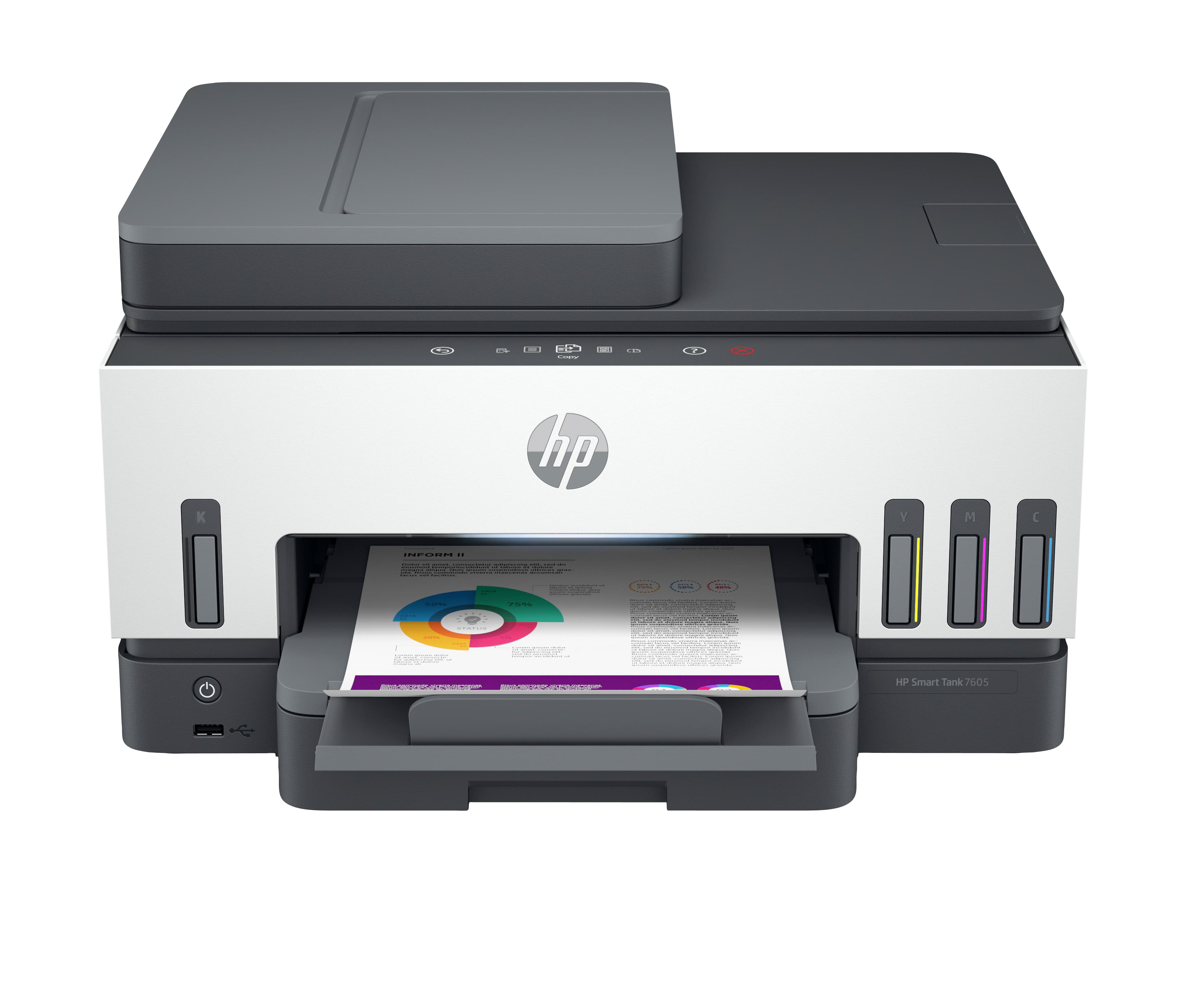 HP SMART TANK 7605 ALL-IN-ONE - IMPRIMANTE MULTIFONCTIONS - COULEUR - JET D'ENCRE - RECHARGEABLE - LETTER A (216 X 279 MM)/A4 (210 X 297 MM) (ORIGINAL) - A4/LEGAL (SUPPORT) - JUSQU'À 13 PPM (COPIE) - JUSQU'À 15 PPM (IMPRESSION) - 250 FEUILLES - USB 2.0, W