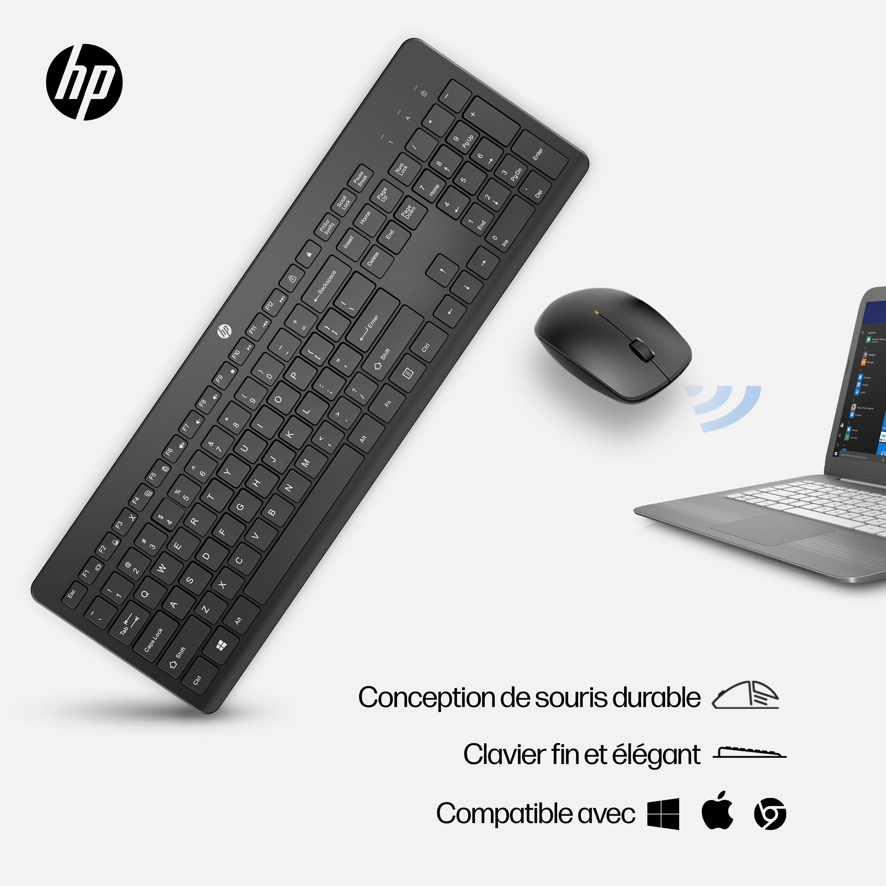 ENSEMBLE CLAVIER ET SOURIS - SANS FIL - 2.4 GHZ - FRANÇAIS - BLANC - POUR HP 24, PORTABLE 13, 14, 14S, 15, 15S, 17, 24, 27