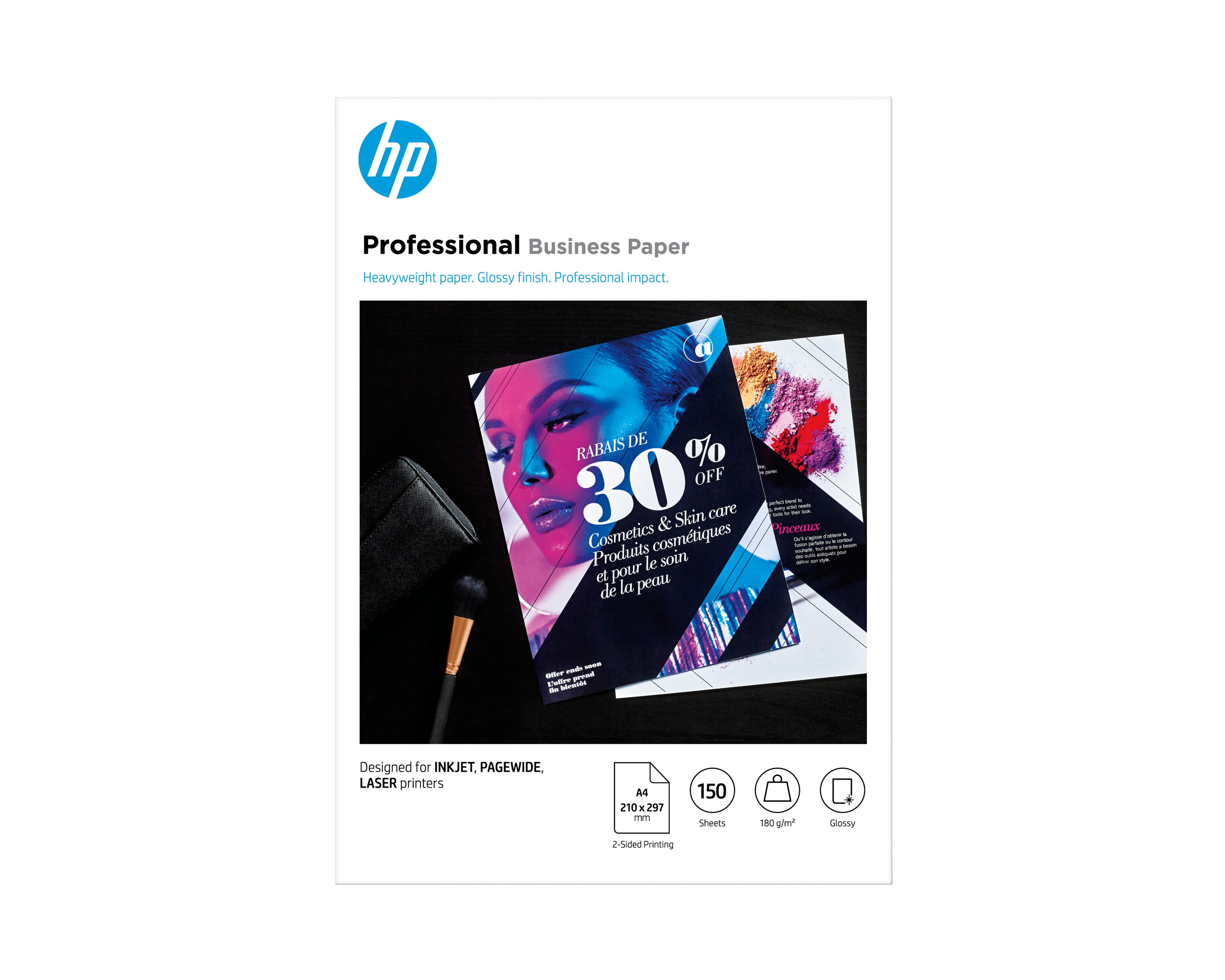 HP PROFESSIONAL GLOSSY PAPER - BRILLANT - A4 (210 X 297 MM) - 180 G/M² - 150 FEUILLE(S) PAPIER PHOTO - POUR DESKJET 15XX, INK ADVANTAGE 27XX, OFFICEJET 80XX, 9012, PHOTOSMART B110