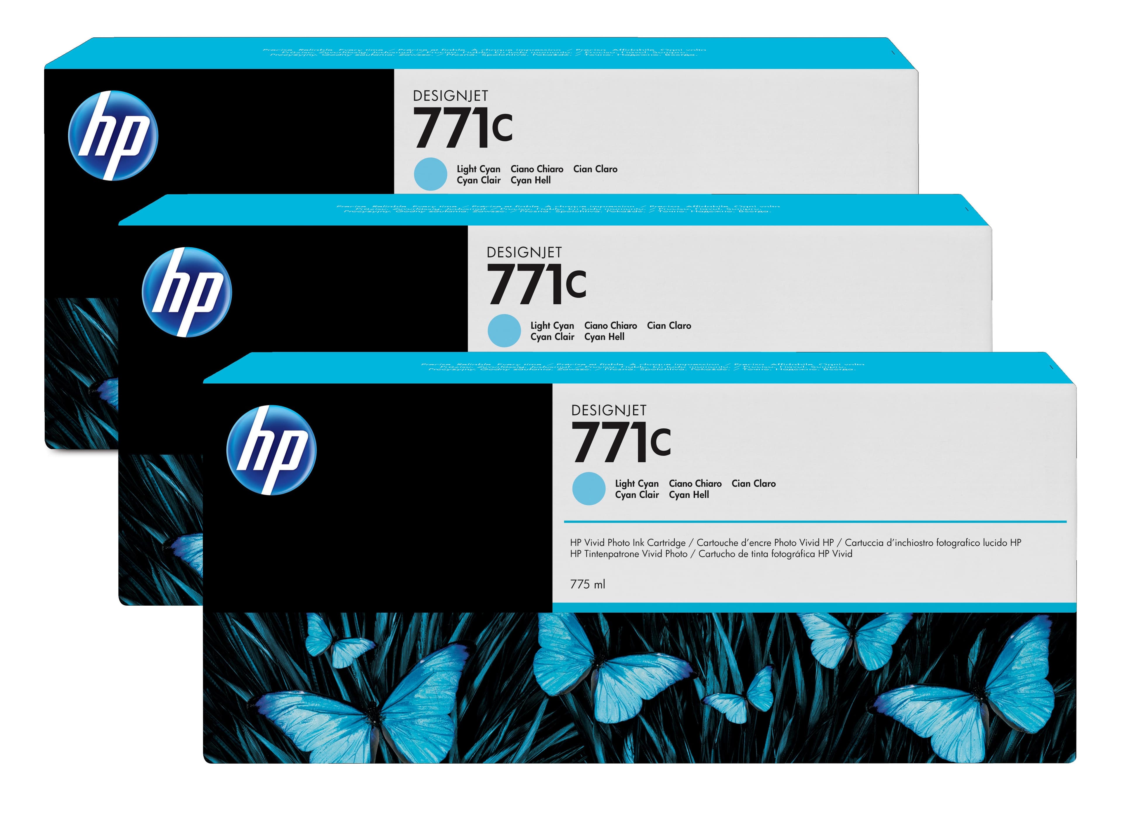HP 771C ORIGINAL INK CARTRIDGE B6Y36A LIGHT CYAN STANDARD CAPACITY 3 X 775ML 3-PACK