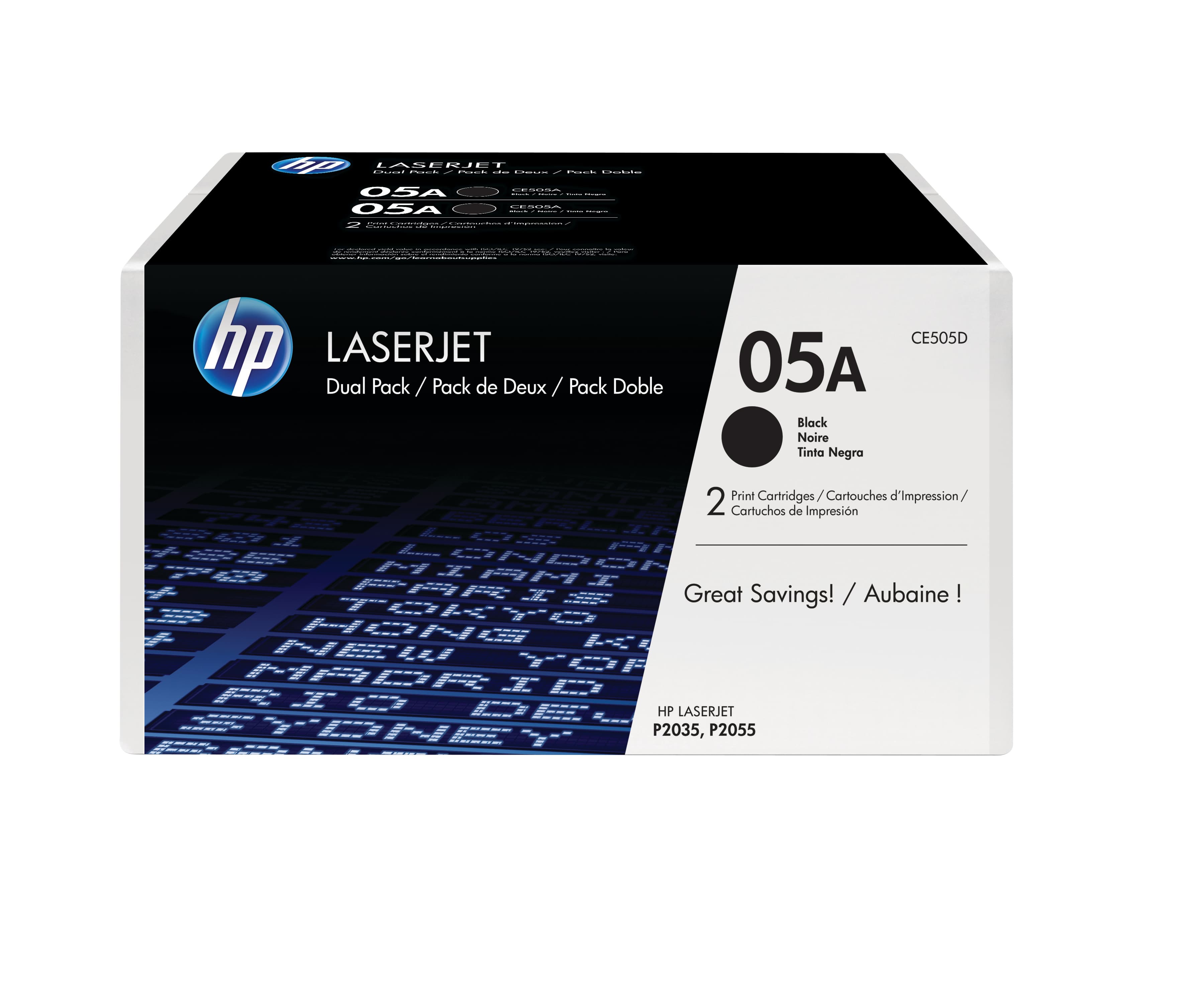 HP 05A - PACK DE 2 - NOIR - ORIGINAL - LASERJET - CARTOUCHE DE TONER (CE505D) - POUR LASERJET P2055