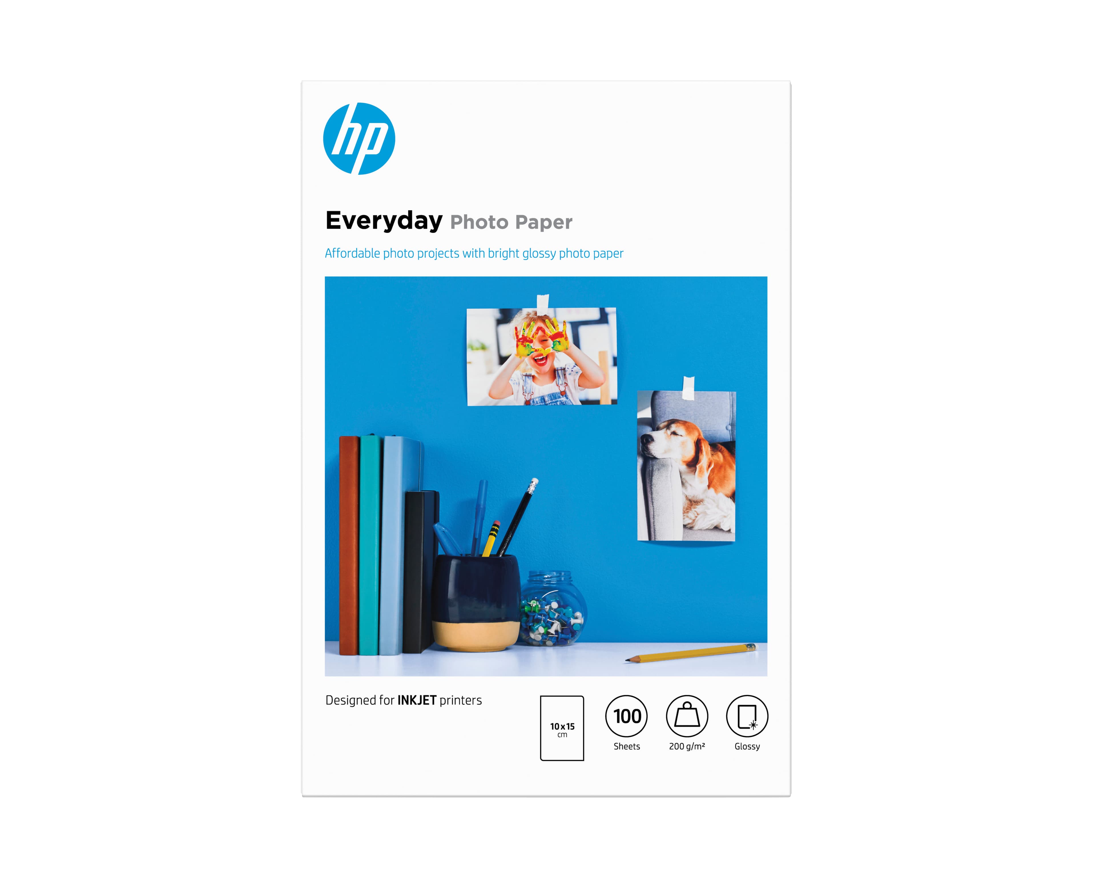 HP EVERYDAY PHOTO PAPER - BRILLANT - 8 MILLIÈMES DE POUCE - 100 X 150 MM - 200 G/M² - 100 FEUILLE(S) PAPIER PHOTO - POUR DESKJET 21XX, 2622, 36XX, ENVY 5010, OFFICEJET 52XX, 80XX, PHOTOSMART B110, WIRELESS B110