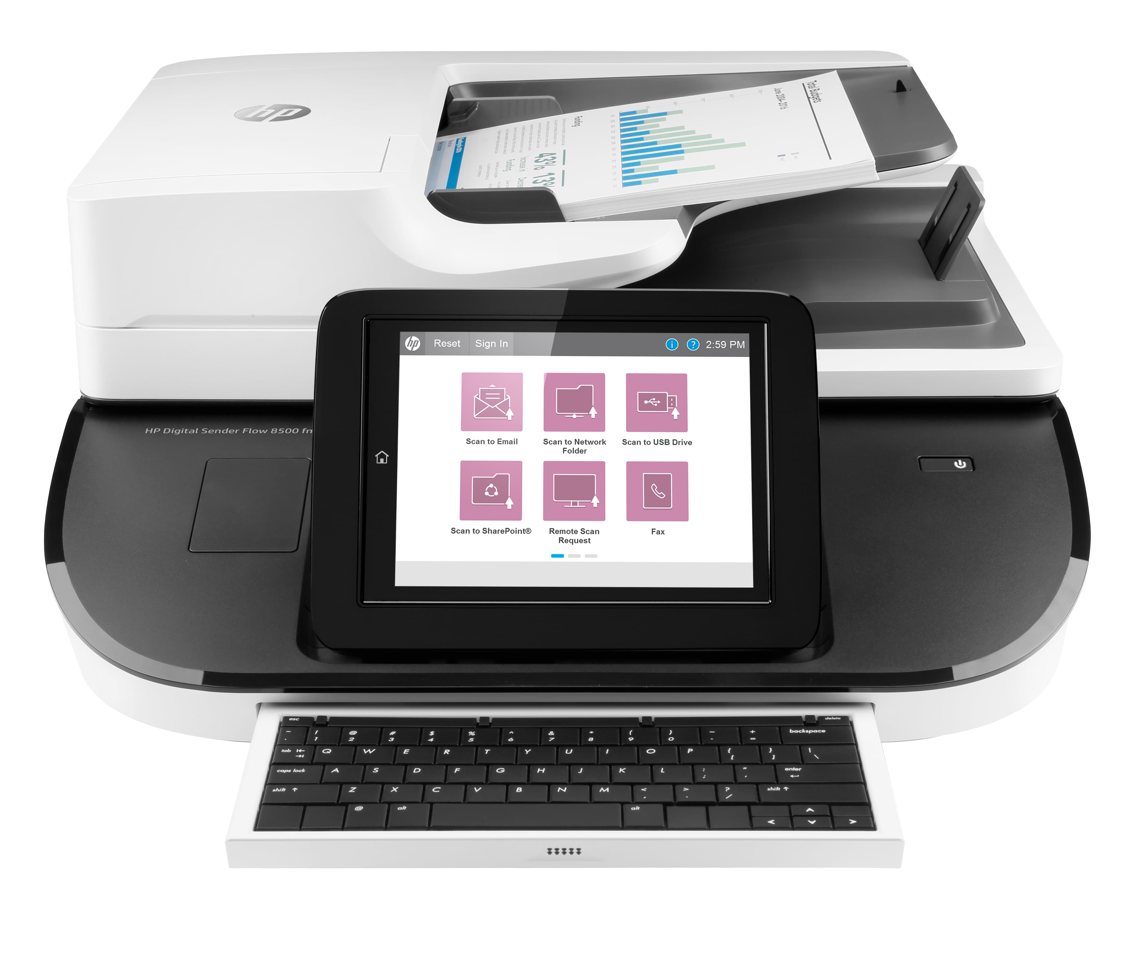 HP DIGITAL SENDER FLOW 8500FN2 - SCANNER DE DOCUMENTS - À PLAT : CCD/ADF : CIS - RECTO-VERSO - 216 X 864 MM - 600 DPI X 600 DPI - JUSQU'À 92 PPM (MONO) / JUSQU'À 92 PPM (COULEUR) - CHARGEUR AUTOMATIQUE DE DOCUMENTS (150 FEUILLES) - JUSQU'À 10000 PAGES PAR