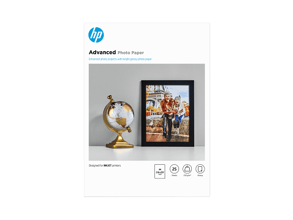 HP ADVANCED GLOSSY PHOTO PAPER - BRILLANT - A4 (210 X 297 MM) - 250 G/M² - 25 FEUILLE(S) PAPIER PHOTO - POUR ENVY 50XX, OFFICEJET 52XX, 80XX, PHOTOSMART B110, WIRELESS B110