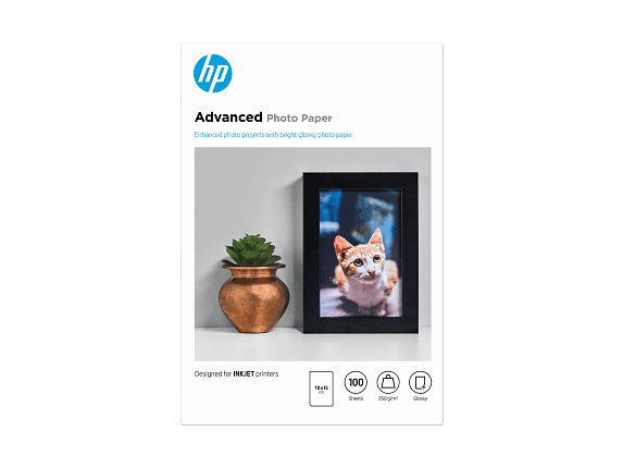 HP ADVANCED GLOSSY PHOTO PAPER - BRILLANT - 100 X 150 MM - 250 G/M² - 100 FEUILLE(S) PAPIER PHOTO - POUR ENVY 50XX, 76XX, ENVY INSPIRE 7920, OFFICEJET 52XX, 80XX, PHOTOSMART B110, WIRELESS B110